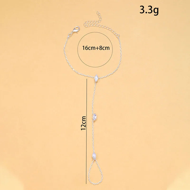 New Bohemia Rhombus Crystal Bracelet Hand Jewelry for Women Simple Thin Chain Finger Bracelet Jewelry Accessories Gift