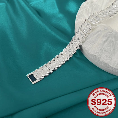 New Original 925 sterling silver pretty Wide Bracelet for Women fashion designer jewelry PARTY wedding accessories