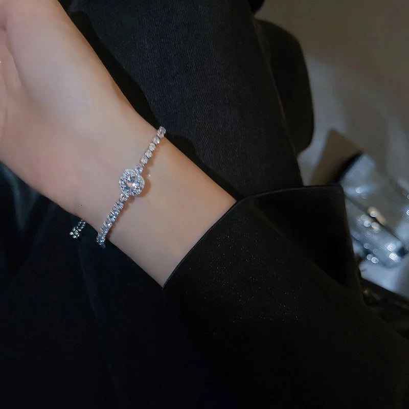 Full of Rhinestones Adjustable 18K Gold Plated Stainless Steel Bracelet For Women 2022 New Trendy Square Zircon Bracelet Jewelry