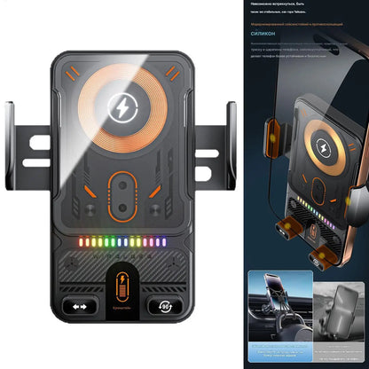 Car Air Vent Electric Rotating Opening Closing Phone Holder Fast Charging 15W Wireless Charger Dua l Coil RGB Light Smart Phones