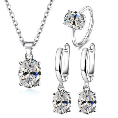 925 Silver Jewelry Sets Elegant Women's Ring Earrings Necklace Wedding Bridal Engagement Accessories