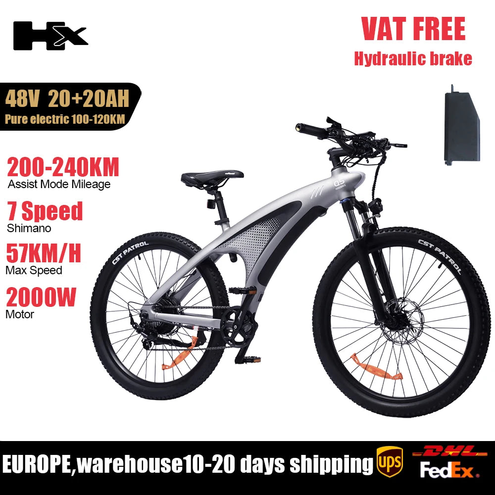 HX Q5 2000W Ebike Adult Electric Mountain Bicycle 27.5*2.25 Inch Electric Bike 57km/h Removable Battery Moped E Bikes Road Bike