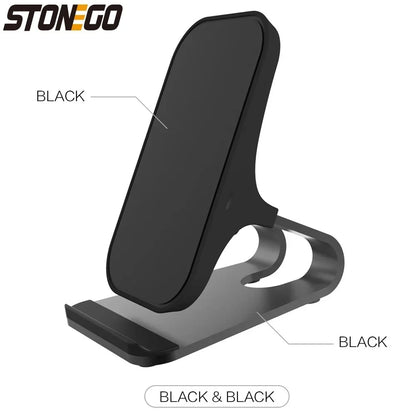 Wireless Charger Mount 10W 7.5W 5W Qi Fast Charging Pad Case Friendly with Dual Coils Anti-Slip Rubber Type C Input