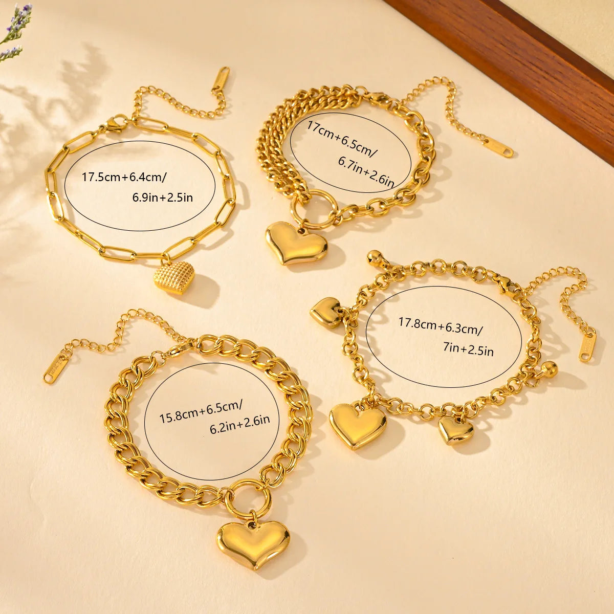 Golden Heart Bracelet Outfit Jewelry Party Gifts Set Fashion Gentle Love Bracelet Multilayer Chain Link Bracelet For Lady Woman