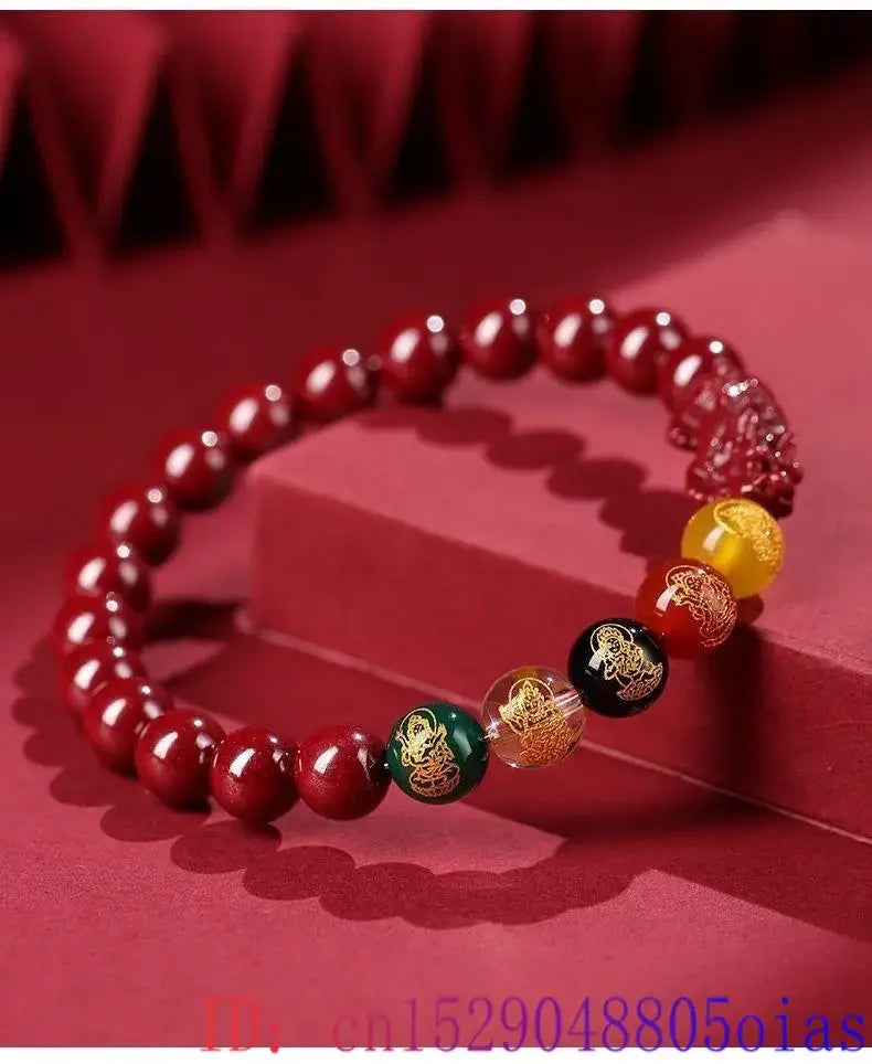 Red Real Cinnabar Pixiu Bracelet Vintage Designer Beads Bangle Gifts for Women Men Amulet Natural Jewelry Charm Carved Gift