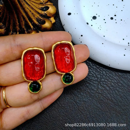 Jelly translucent gemstone earrings fashion luxury high sense 9 earrings female