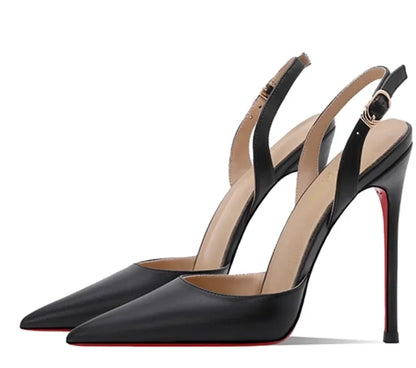 White patent leather toe back empty strap sandals for women, pointed thin heels, shallow mouth, high heels, single shoes