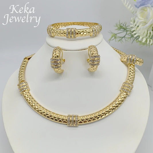 Luxury Italian 22k Jewelry Earrings Ring Fashion Women Accessories Copper Quality Dubai Classics Jewelry Set  Wedding Party Gift