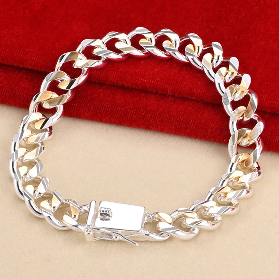 925 Silver gold exquisite 10mm chain men women Chain noble wedding bracelet fashion charm wedding birthday gift some style