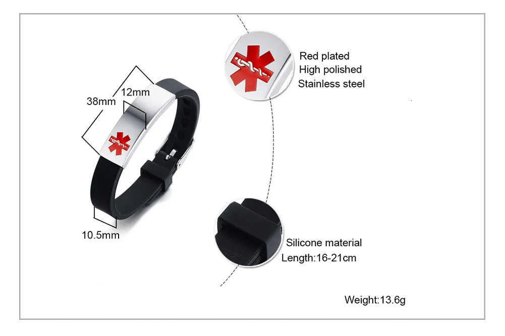 Vnox Engravable Medical Alert ID Bracelet DIABETES EPILEPSY ALZHEIMER'S ALLERGY SOS Women Men Personalized Jewelry