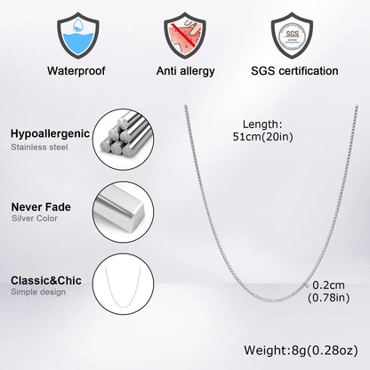 1/2/3MM Thin Chain Necklace for Men Women,Stainless Steel Square Box Chain Link Collars,Male Unisex Jewelry Gift