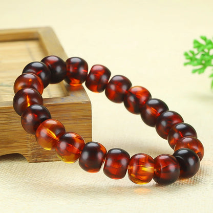 Natural Red Amber Bracelet Men Women Healing Gemstone Fine Jewelry Genuine Baltic Blood Amber Bracelets Barrel Beads Bangles