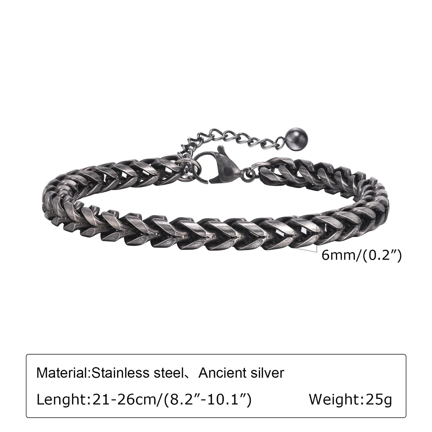 Vintage Chain Bracelets for Men Boys,Byzantine Stainless Steel Braided Link Wristband,Retro Jewelry Birthday Father Gifts