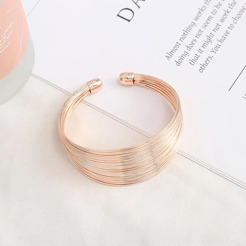 Wide Metal Bracelet Multilayer Wires Open Adjustable Cuff Bangles for Women Fashion Personality Luxury Jewelry Accessories Gift