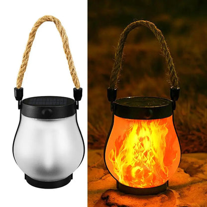 Camping Lamp Solar Flame Lights Garden Lantern Flickering LED Light Decorative Yard Decor with Rope Rechargeable Camping Lamp