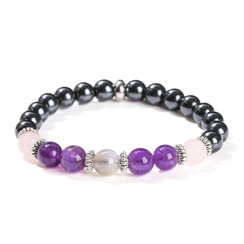 1PC/Empath Protection Bracelet Black Tourmaline Hematite Rose Quartz Amethyst and Labradorite Boho Stress Relief Jewelry Gift