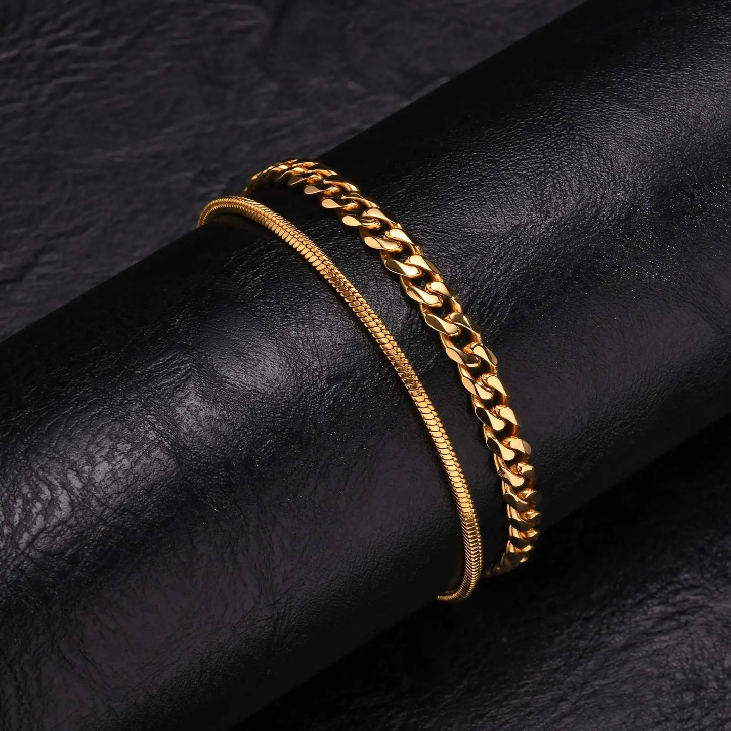 2pcs Men's Chain Bracelets,Stainless Steel Silver Gold Black Color Twist Rope Chain Wristband,Trendy Cuban Link Chains Gift