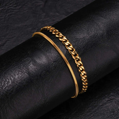 2pcs Men's Chain Bracelets,Stainless Steel Silver Gold Black Color Twist Rope Chain Wristband,Trendy Cuban Link Chains Gift