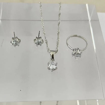 5Pcs Elegant Crystal Jewelry Set Zirconia Ring Necklace Bracelet Earrings Simple Set Jewelry Fashion Versatile Trendy Jewelry