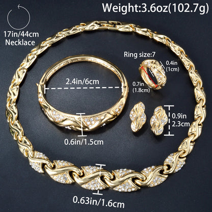 Dubai 18K Gold Plated Jewelry Set Women Luxurious Necklace Earrings Bracelet Ring 4pcs Bride Wedding Party Jewelry Set Gift