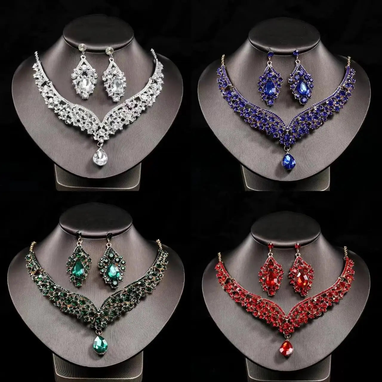 European-Style Bridal Jewelry Set Baroque Crystal Pendant Grand Necklace and Earrings Set Banquet Fashion Jewelry for Women