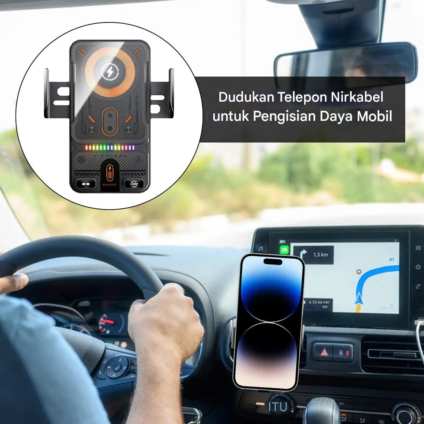 Car Air Vent Electric Rotating Opening Closing Phone Holder Fast Charging 15W Wireless Charger Dua l Coil RGB Light Smart Phones