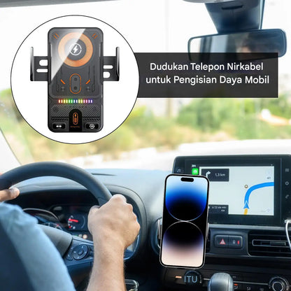 Car Air Vent Electric Rotating Opening Closing Phone Holder Fast Charging 15W Wireless Charger Dua l Coil RGB Light Smart Phones