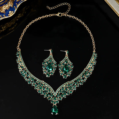 European-Style Bridal Jewelry Set Baroque Crystal Pendant Grand Necklace and Earrings Set Banquet Fashion Jewelry for Women
