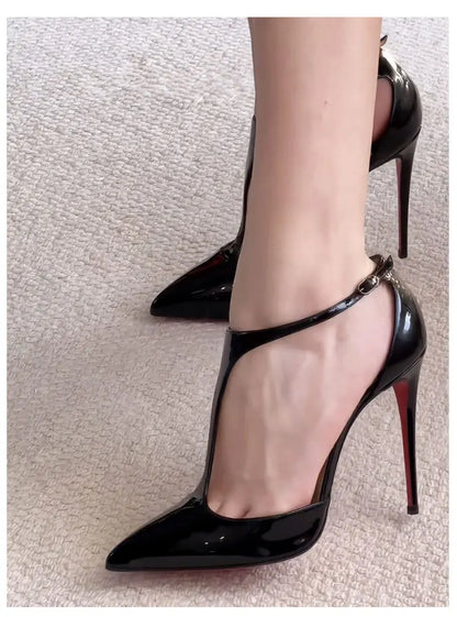 New T-shaped hollow high heels with toe caps, sandals with thin heels and pointed hollow out shallow mouth single shoes