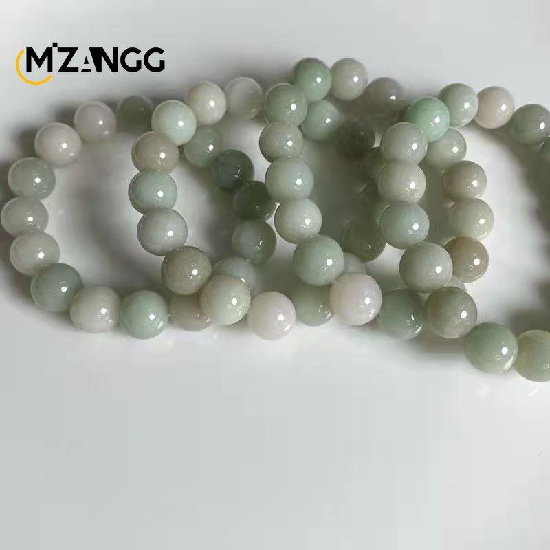 Natural Jadeite Bracelet Jadeite Bangle Men Women Healing Jewelry Burma Jades Round Beads Elastic Beaded Bracelets