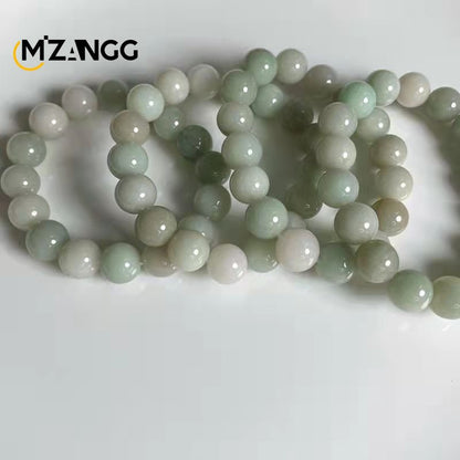 Natural Jadeite Bracelet Jadeite Bangle Men Women Healing Jewelry Burma Jades Round Beads Elastic Beaded Bracelets