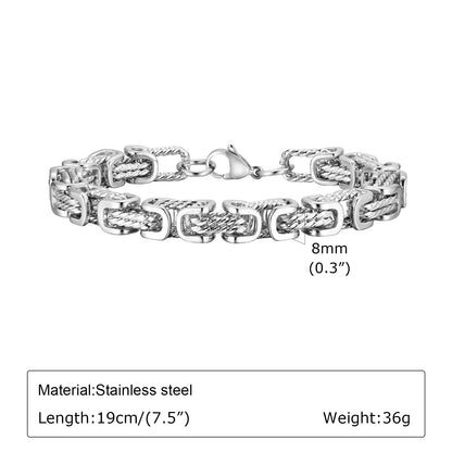 Mens Chunky Byzantine Bracelets,Retro Grey 8mm Stainless Steel Braided Link Wristband,Vintage Jewelry Gift for Him Boy