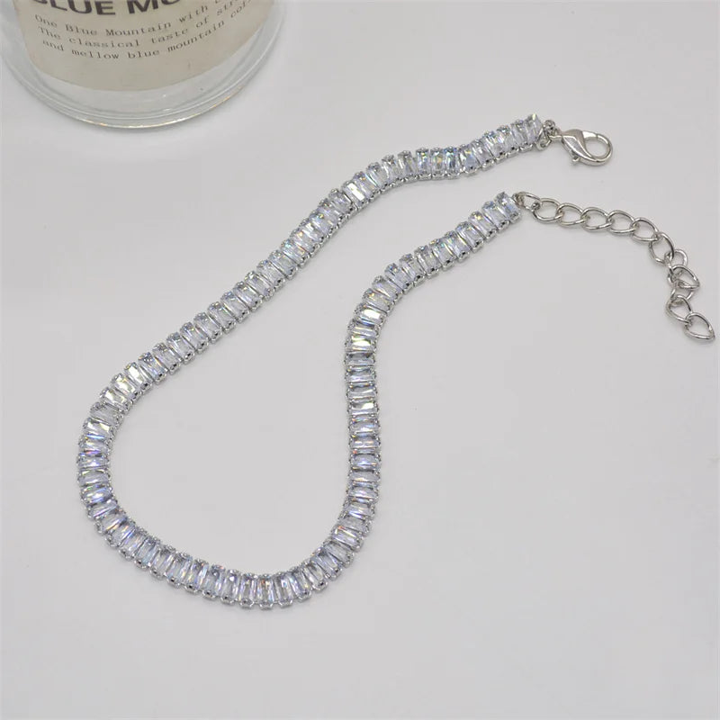 Beautiful Women's Crystal Necklace; Shiny Zircon Square Choker, Great Bridal Gift.