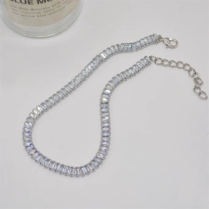 Beautiful Women's Crystal Necklace; Shiny Zircon Square Choker, Great Bridal Gift.