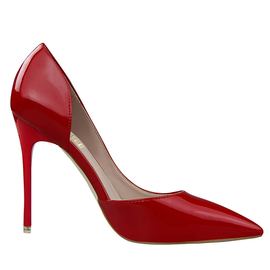 Women 7.5cm 10.5cm High Heels Yellow Pumps Office Stiletto Wedding Bridal Scarpins Short Heels Lady Hollow Party Shoes