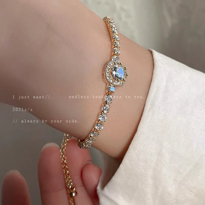 Full of Rhinestones Adjustable 18K Gold Plated Stainless Steel Bracelet For Women 2022 New Trendy Square Zircon Bracelet Jewelry