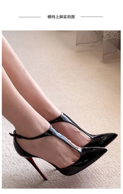 New T-shaped hollow high heels with toe caps, sandals with thin heels and pointed hollow out shallow mouth single shoes
