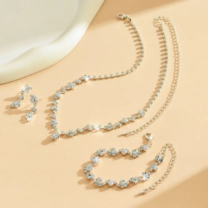 Bridal Shining Crystal Jewelry Set Rhinestone Exquisite Earrings Bracelet Diamond Necklace Women