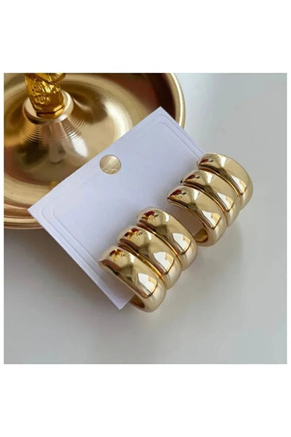 Premium Three Row Steel Rounded Earrings for Women Elegant Daily