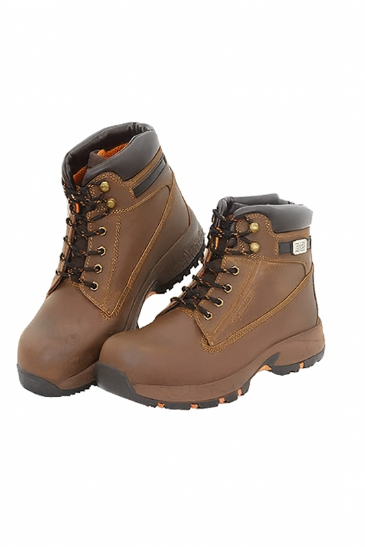 Brown Leather Lace-Up Safety Work Boots