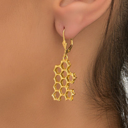 Honeycomb Earrings – Gold Plated Sterling Silver Statement Jewelry